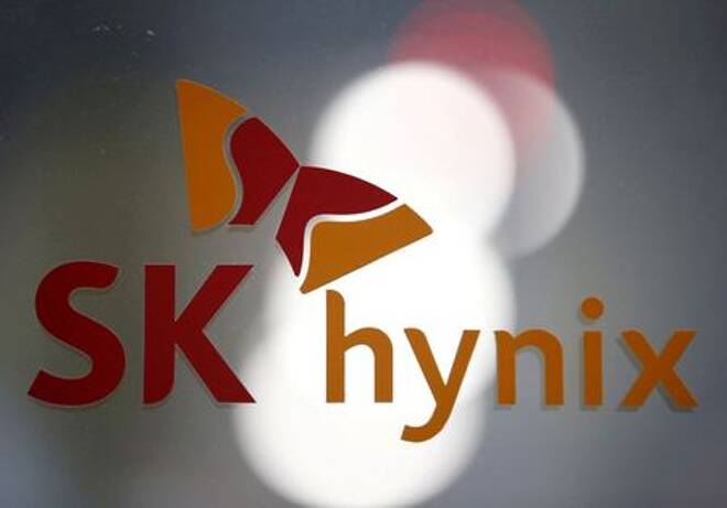 The logo of SK Hynix is seen at