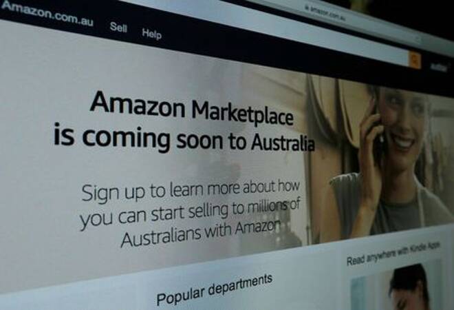 A web page featuring Amazon's Australian URL is pictured in this photo illustration in a Sydney office, Australia