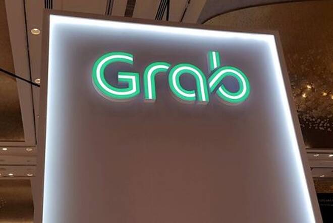 A Grab logo is pictured at