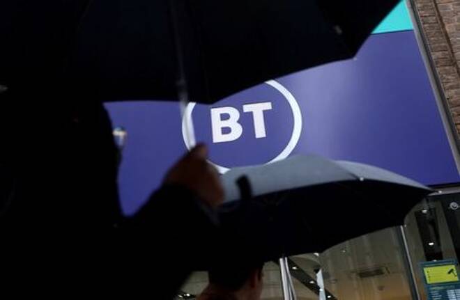 Logo of British Telecom (BT) is displayed outside