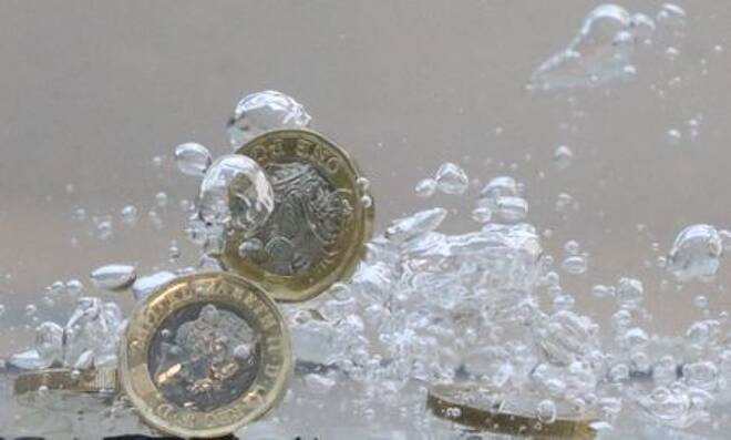UK pound coins plunge into water in this illustration picture