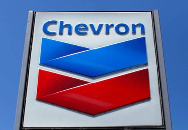 FILE PHOTO: A Chevron gas station sign is seen in Del Mar, California