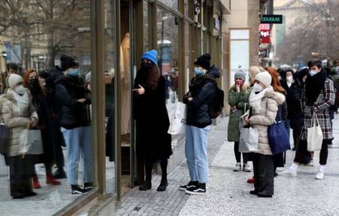 FILE PHOTO: Customers at re-opened shops as restrictions ease in Prague