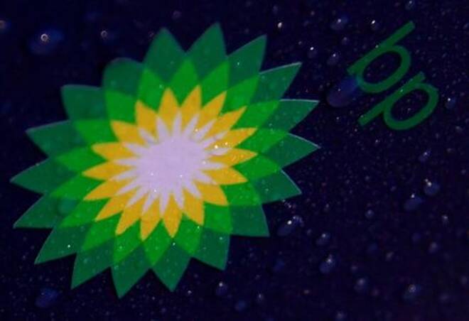 FILE PHOTO: Detail is seen on a BP (British Petroleum)