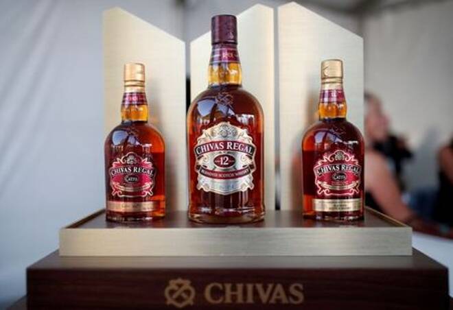 Bottles of Chivas Regal blended Scotch whisky, produced