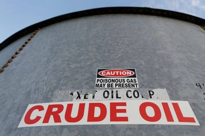 A sticker reads crude oil on the side