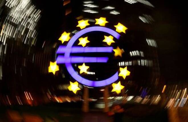 The euro sign is photographed in front of