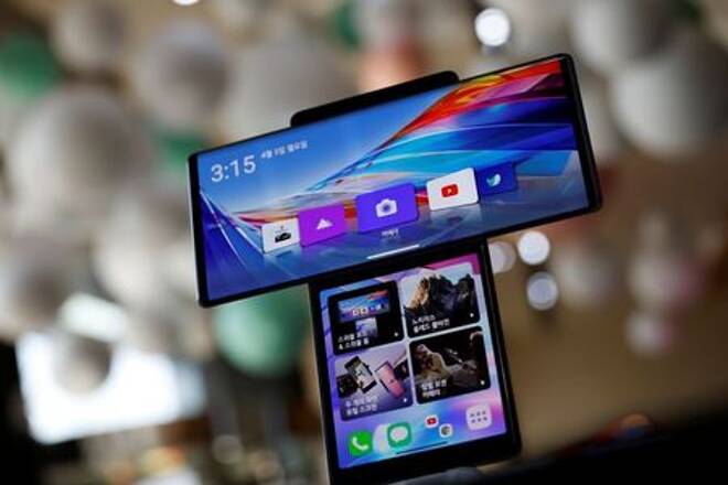 LG Electronics' Wing smartphone is displayed at a store in