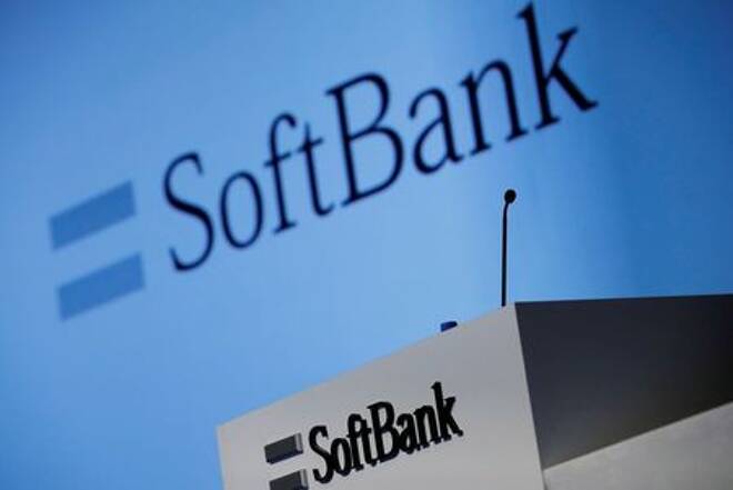 SoftBank Corp's logo is pictured at a news