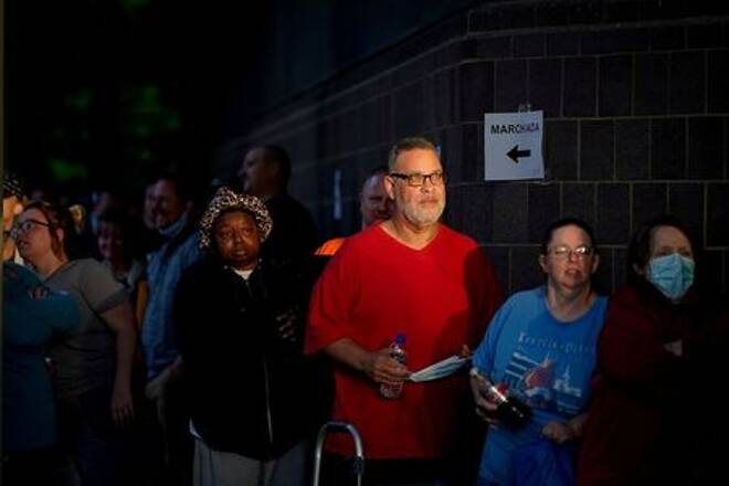 People line up outside Kentucky Career Center in