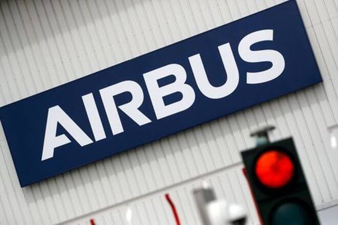 Airbus logo at the entrance of the Airbus facility in