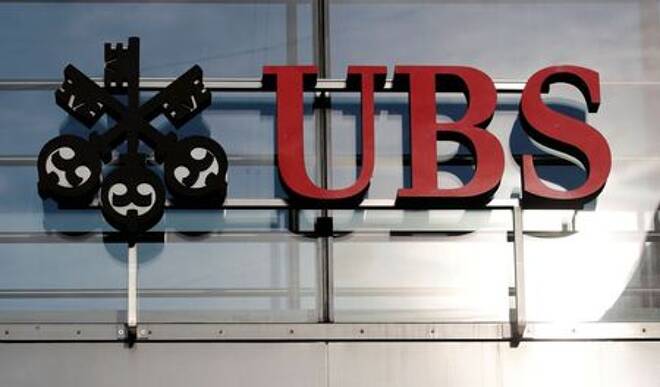 Logo of Swiss bank UBS is seen in