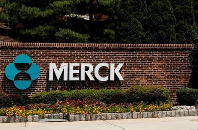 The Merck logo is seen at a gate