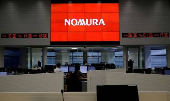 Nomura Securities trading floor is pictured at the