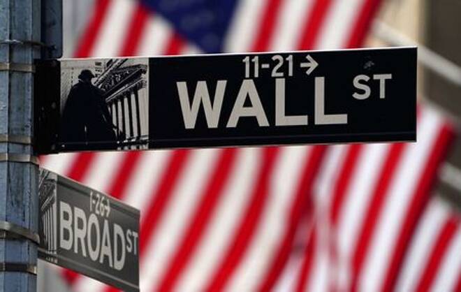 A Wall Street sign is pictured outside the New York