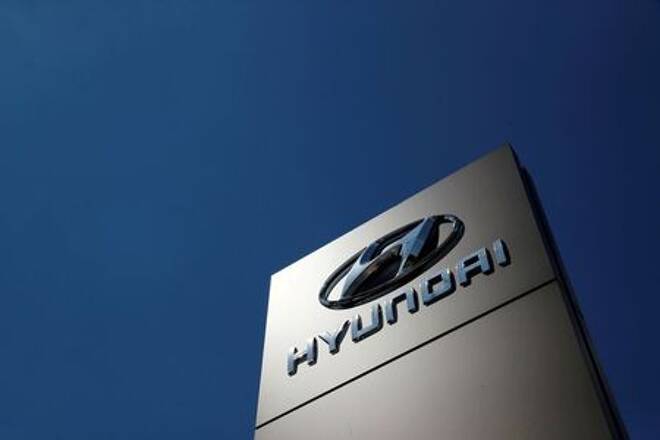 A shop sign of Hyundai is seen outside
