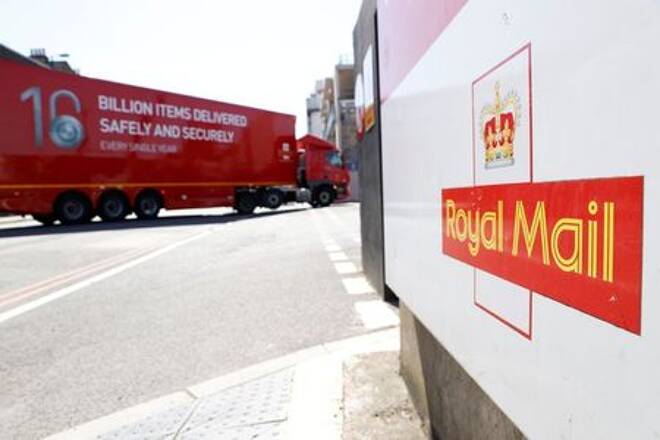The logo of Royal Mail is seen outside
