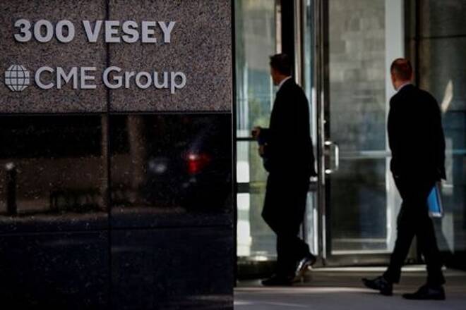 Men enter the CME Group offices in New
