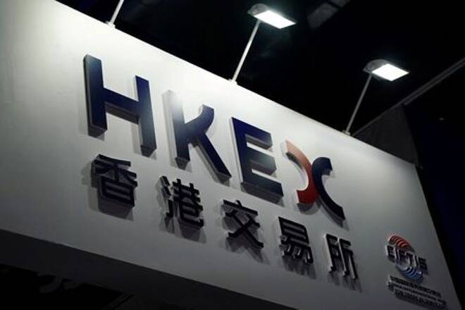 HKEX sign is seen at the