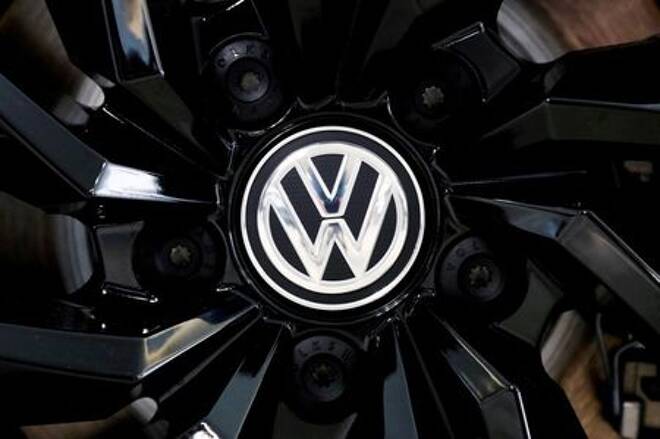 The logo of German carmaker Volkswagen is seen