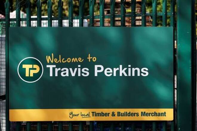 Signage is pictured at Travis Perkins, a timber and building