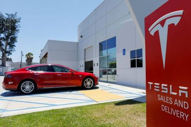 A Tesla sales and service center is shown