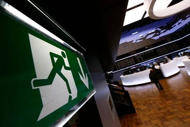 FILE PHOTO: An exit sign is pictured at the Frankfurt stock exchange