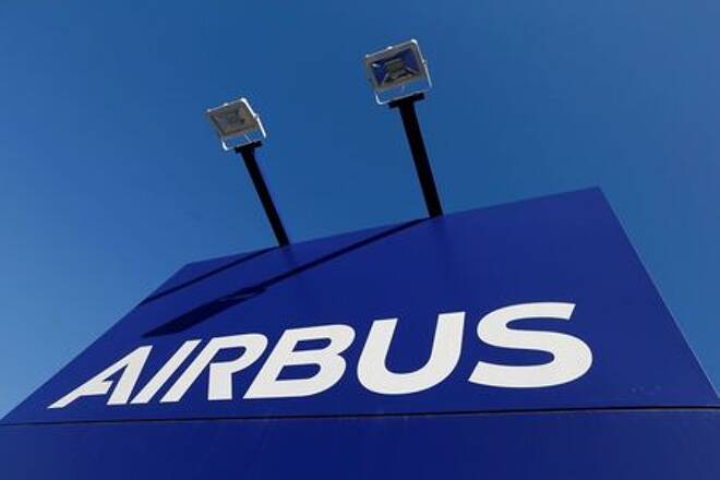 The Airbus logo pictured at the company's headquarters