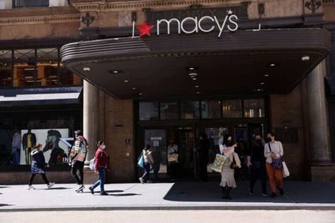 Shoppers are seen outside Macy's in the Manhattan