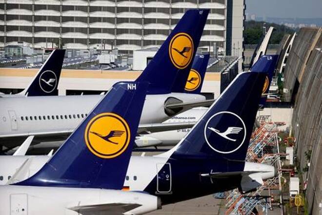Lufthansa planes are seen parked on the tarmac