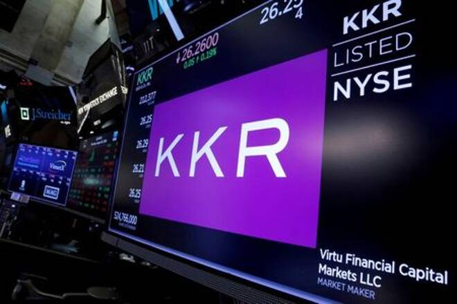 FILE PHOTO: Trading information for KKR &amp; Co is displayed