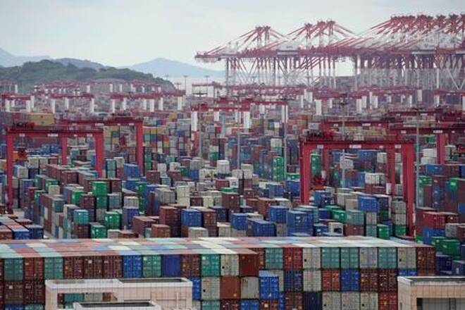 Containers are seen at the Yangshan Deep-Water Port