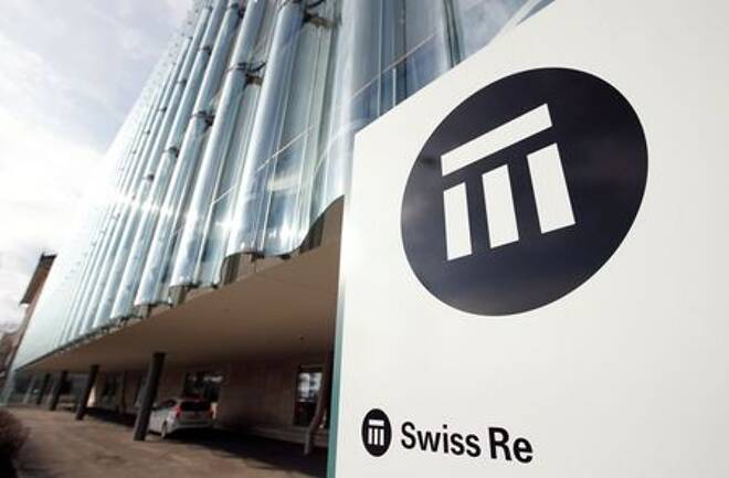 FILE PHOTO: The logo of insurance company Swiss Re is