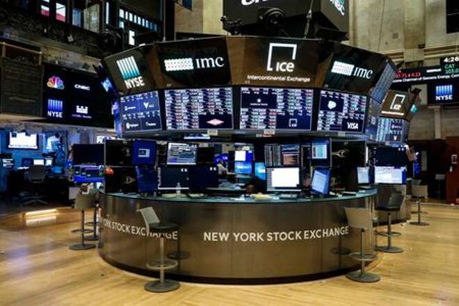 Floor traders work space is seen on the trading floor after the closing bell, following traders positive for Coronavirus disease (COVID-19), at the NYSE in New York