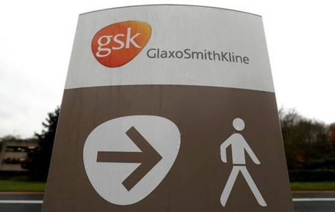 A GSK logo is seen at the GSK