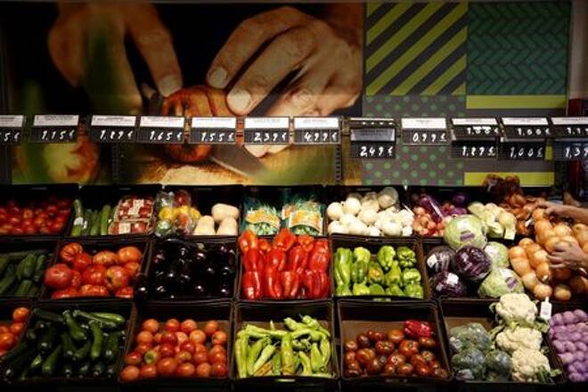 FILE PHOTO: Vegetables are on display at a fruits and vegetable stand at the Plaza de Dia market in Madrid, Spain