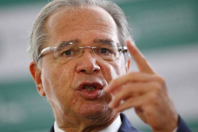 Brazil's Economy Minister Paulo Guedes speaks during a