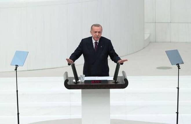 Turkey's President Tayyip Erdogan addresses members of parliament in Ankara