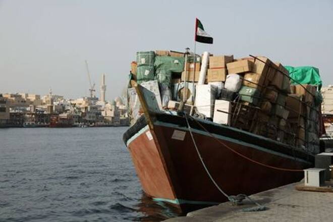 A dhow loaded with goods bound for Iran is seen