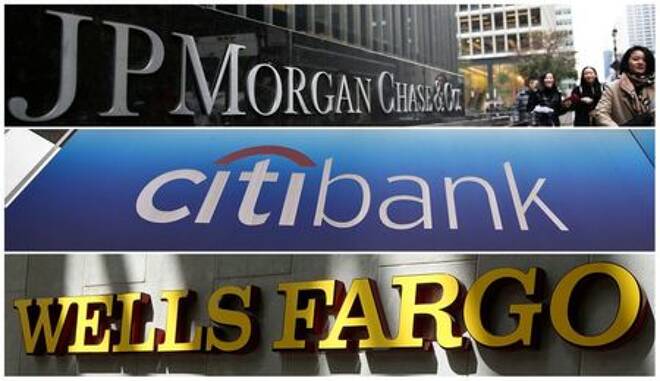 FILE PHOTOS: A combination photo of signs of JP Morgan Chase Bank, Citibank and Wells Fargo &amp; Co. bank