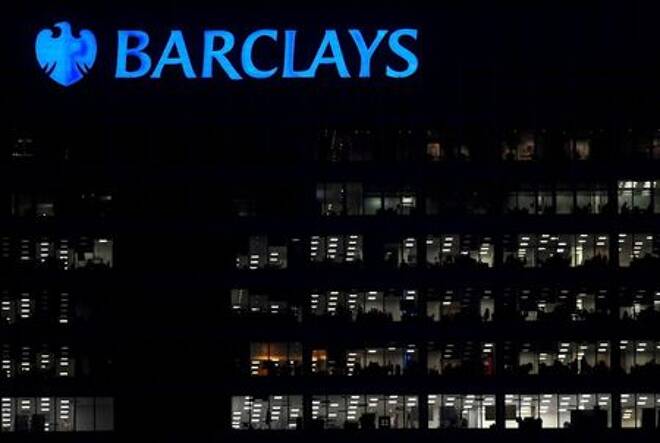 Workers are seen at Barclays bank offices in