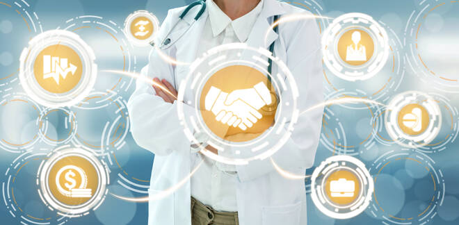 Doctor with health insurance healthcare graphic.