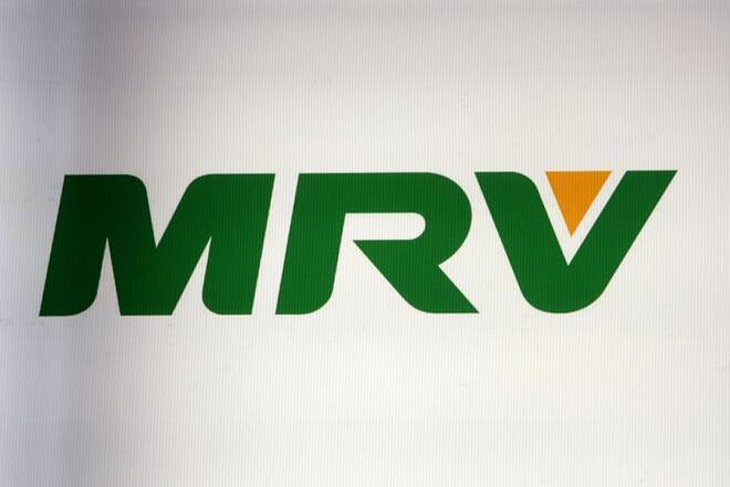 Logo da MRV em painel na B3, em São Paulo (SP)