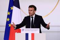 Presidente da França, Emmanuel Macron, durante entrevista coletiva no Palácio do Eliseu em Paris