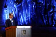 O presidente israelense Isaac Herzog fala na cerimônia de abertura do Dia da Lembrança dos Heróis e Mártires do Holocausto