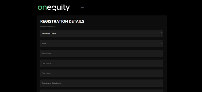 Inscrição de Conta da OnEquity (Insira: OnEquity-Application.png)