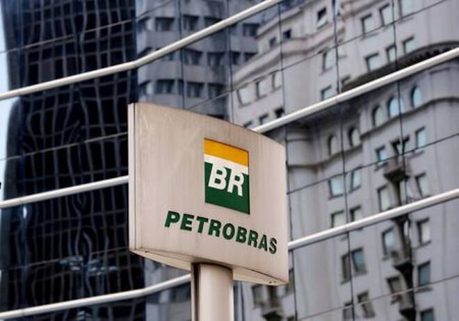 Logo da Petrobras em São Paulo, Brasil.