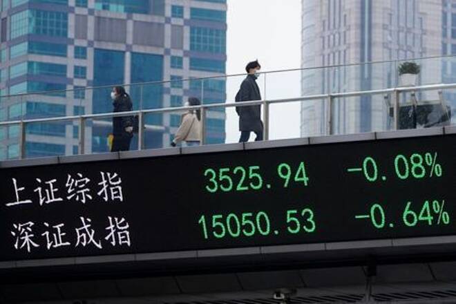 Telão em Xangai mostra flutuações dos mercados acionários