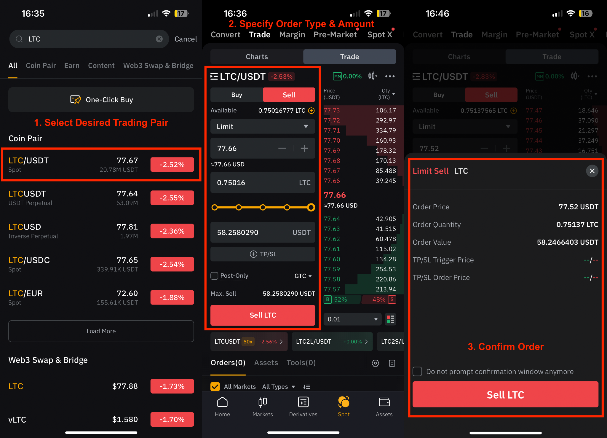 Ejecutando órdenes de venta en Bybit