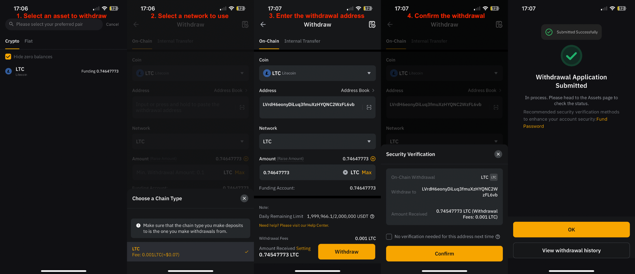 Proceso de retiro con criptomonedas